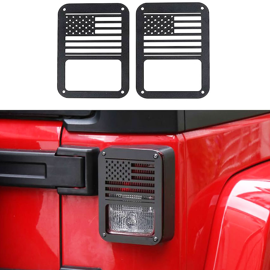 49-LY-JB-005.jpg Black Tailight Cover Guard with American Flag Stars & Stripes Design for Jeep - Image 1