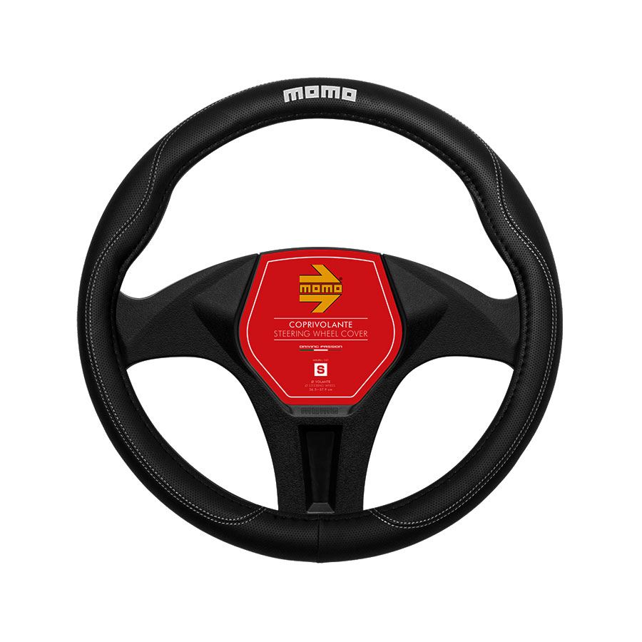 SWC011BW.jpg Momo SWC011BW Comfort Grip Black with White Stitch Steering Wheel Cover - Image 1