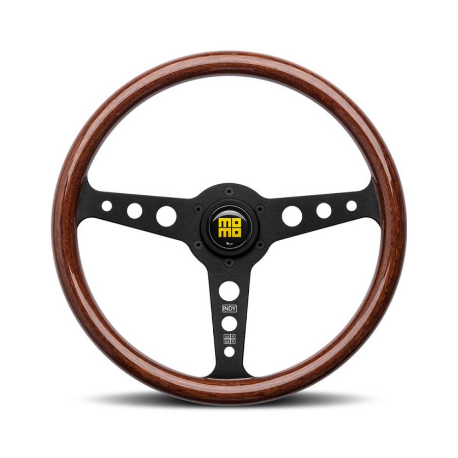 VINDYHERBK351P-alt.jpg MOMO Indy Heritage Black & Woodgrain Finish 350mm Steering wheel - Image 1