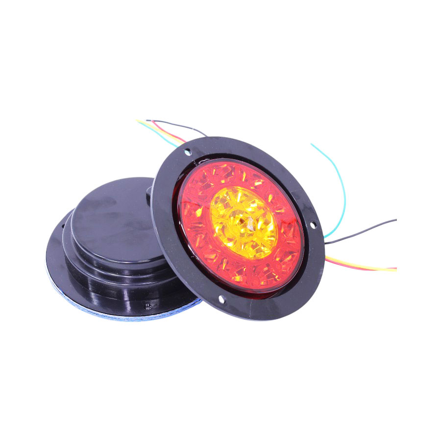 ZJ-RY-14cm.jpg Universal Round Tail Light with Chrome Surround - 16 SMD Red & Yellow - 14cm Diameter - Image 1